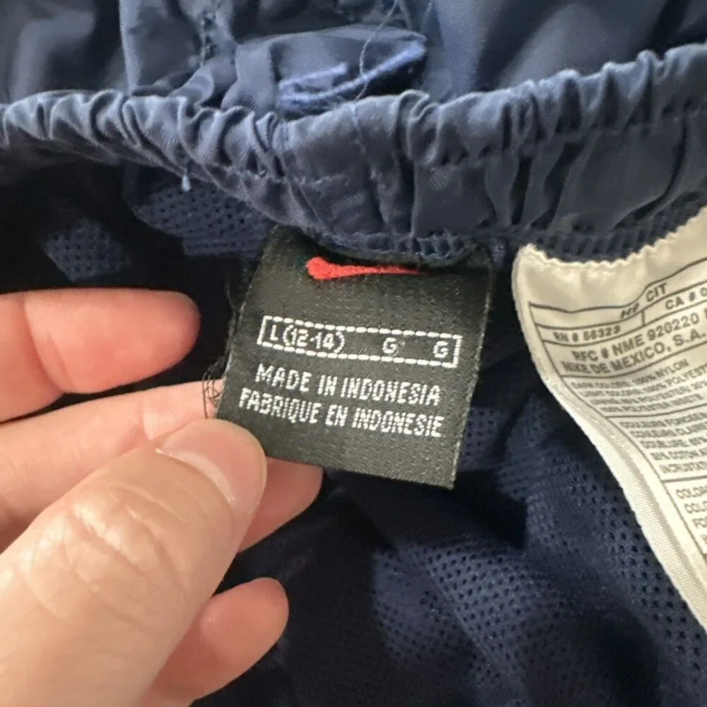 Nike Kids Vintage 90s Navy Blue Nylon Windbreaker Track Pants Zippers Large